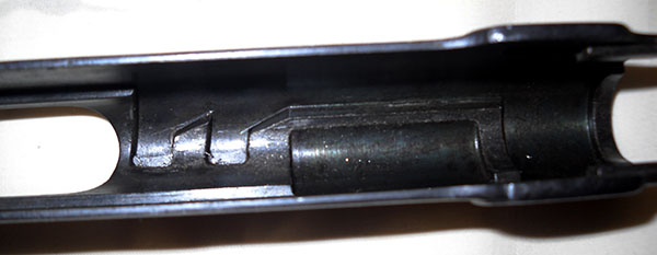 detail, Steyr M1912 slide interior with locking lug slots